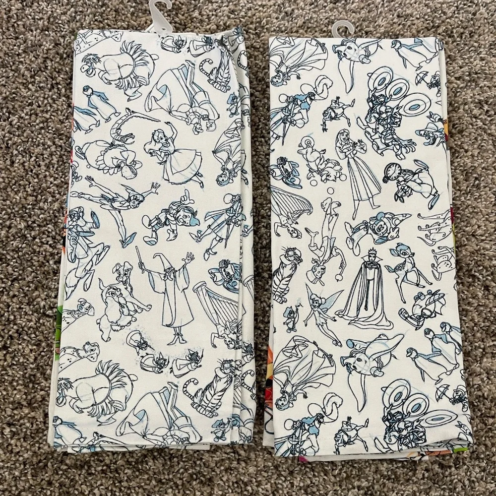 NWT Disney Parks Ink and Paint Kitchen Towel 2 Sets